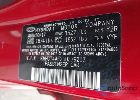 2017 Hyundai Accent Se from USA, damaged, VIN KMHCT4AE2HU379217